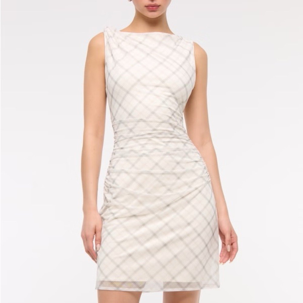 Abercrombie & Fitch White Mesh Plaid Mini Dress